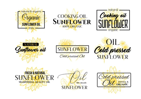 Zestaw logo oleju słonecznikowego, Technologia Wildflower Szablony logo fo — Wektor stockowy