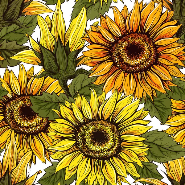 Champ de tournesols motif vectoriel sans couture pour tissu textile desi — Image vectorielle