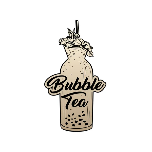 Bubble chá adesivo dourado com letras — Vetor de Stock