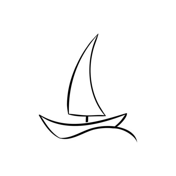 Sailboat Black White Vector Illustration Ancient Vessel Sails Flags Sketch — ストックベクタ