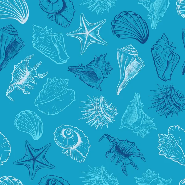Seashells Vieiras Padrão Sem Costura Vetor Vida Marinha Animais Desenhos — Vetor de Stock