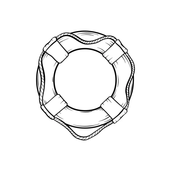 Ceinture Sauvetage Avec Des Cordes Illustration Encre Noire Sauveteur Équipement — Image vectorielle