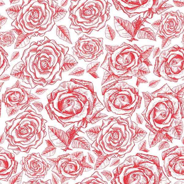 Красные Розы Контур Плавный Шаблон Рисунком Ручной Работы Цветы День — стоковый вектор