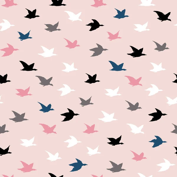 Kindlich Bunte Kranichvögel Japanischem Druck Nahtloses Muster Mit Einfachen Vogelsilhouetten — Stockvektor