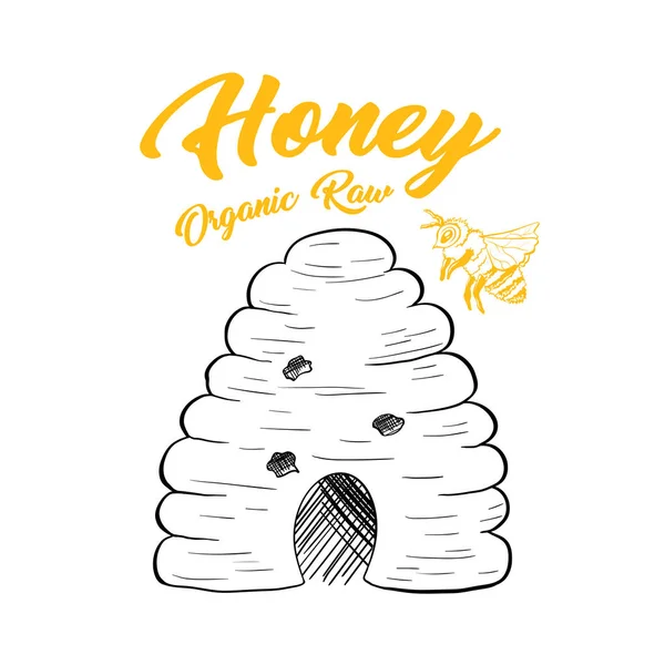 Rój Pszczół Miodnych Izolowany Wektor Ilustracji Projektowania Logo Lub Plakat — Wektor stockowy