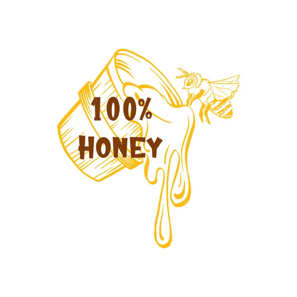 Логотип Медовых Эскизов Пчелиный Улей Медовая Банка Бочка Горшок Ложка — стоковый вектор