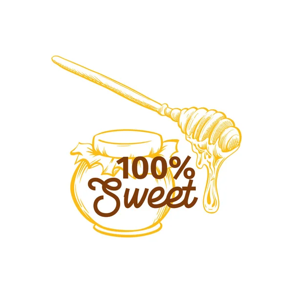Honey Sketches Logo Bee Hive Honey Jar Barrel Pot Spoon — стоковий вектор