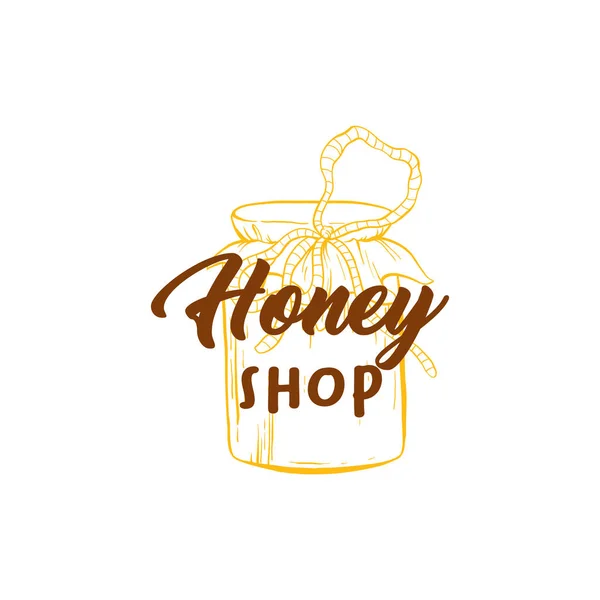 Honey Sketches Logo Bee Hive Honey Jar Barrel Pot Spoon — стоковий вектор