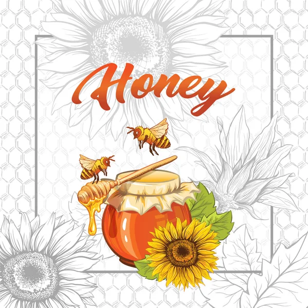 Sunflower Honey Print Template Yellow Orange Banner Thanksgiving Holiday Packaging — 스톡 벡터