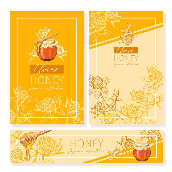 Šablona Clover Honey Print Yellow Orange Banners Thanksgiving Holiday Packaging — Stockový vektor