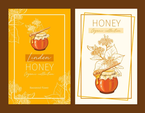 Linden Honey Print Template Yellow Orange Banners Thanksgiving Holiday Packaging — 스톡 벡터