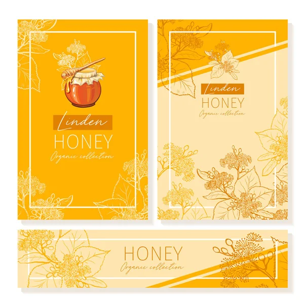 Linden Honey Print Template Yellow Orange Banners Thanksgiving Holiday Packaging — 스톡 벡터