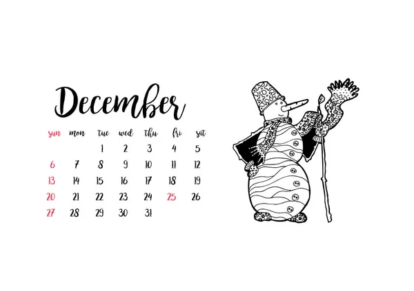 Monthly Desk Calendar Horizontal Template 2020 Month December Week Starts — 스톡 벡터