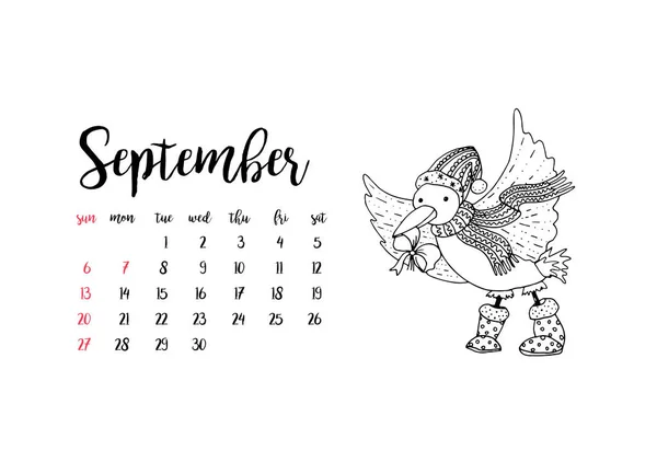 Monthly Desk Calendar Horizontal Template 2020 Month September Semana Começa — Vetor de Stock