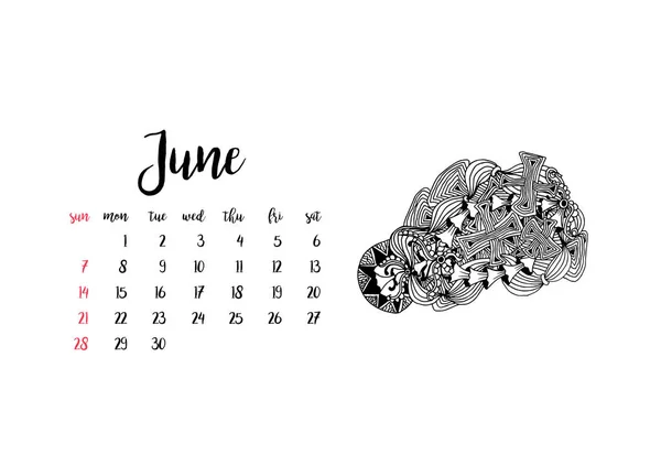 Monthly Desk Calendar Horizontal Template 2020 Month June Week Starts — 스톡 벡터