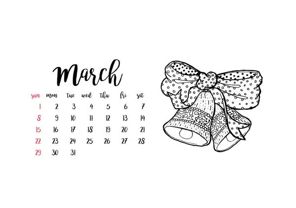 Monthly Desk Calendar Horizontal Template 2020 Month March Week Starts — 스톡 벡터