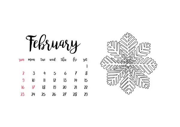 Monthly Desk Calendar Horizontal Template 2020 Para Mês Fevereiro Semana —  Vetores de Stock