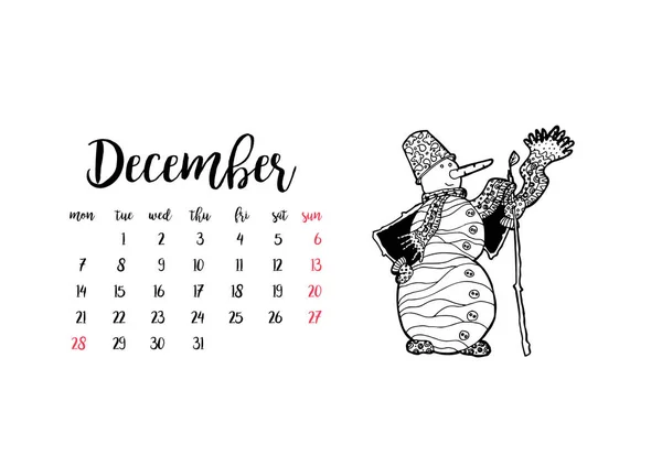 Maandelijkse Bureaukalender Horizontaal Template 2020 Voor Maand December Week Begint — Stockvector