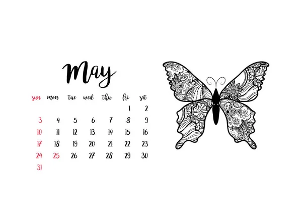 Calendario Escritorio Mensual Plantilla Horizontal 2020 Para Mes Mayo Semana — Archivo Imágenes Vectoriales