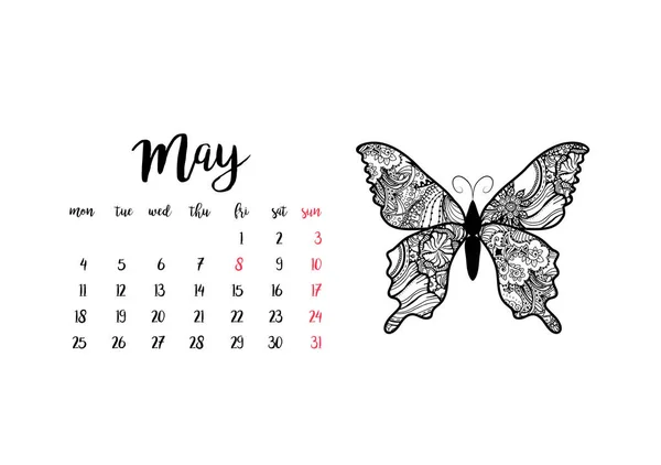 Monthly Desk Calendar Horizontal Template 2020 Month May Week Starts — 스톡 벡터