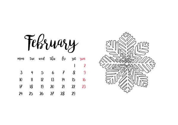 Μηνιαίο Ημερολόγιο Γραφείου Οριζόντιο Πρότυπο 2020 Για Μήνα Φεβρουάριο Εβδομάδα — Διανυσματικό Αρχείο