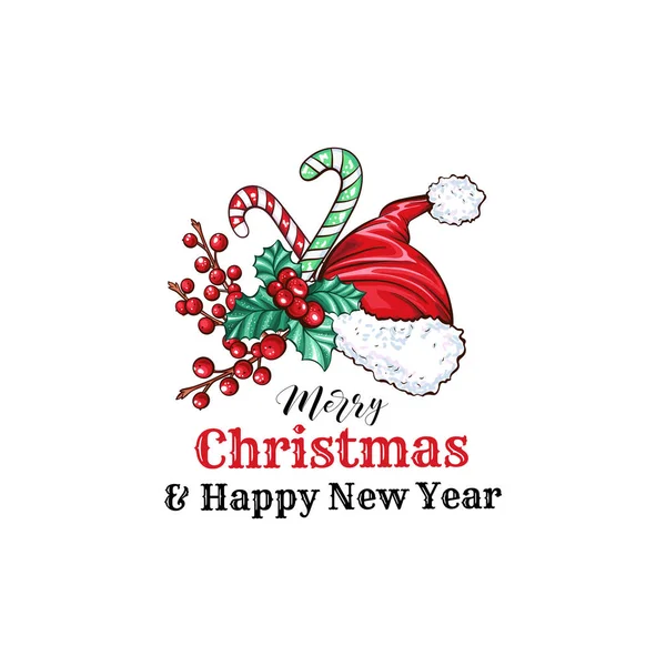 Feliz Navidad Plantilla Banner Vector Dibujos Animados Lindo Sombrero Rojo — Archivo Imágenes Vectoriales