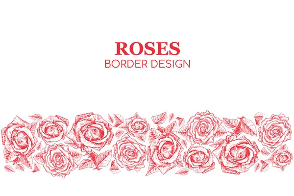 Red Roses Contour Banner Greeting Card Flowers Vector Pattern Print — Archivo Imágenes Vectoriales