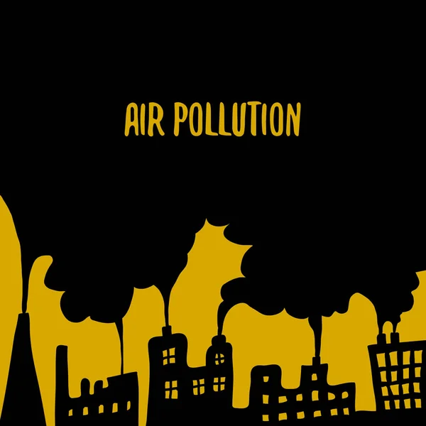 Zanieczyszczenie Powietrza Cartoon Vector Illustration Rysunki Doodle Plakat Dymem Domów — Wektor stockowy