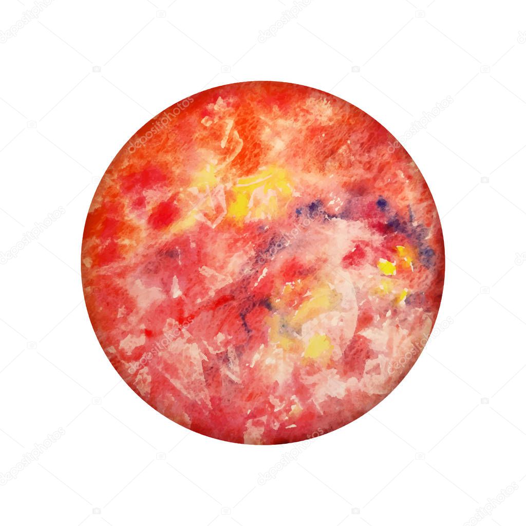 Watercolor Planet Mercury On White Background. Hand Drawn Red Globe Isolated. Abstract Round Sphere, Illustration Of Brush Paint Circle.