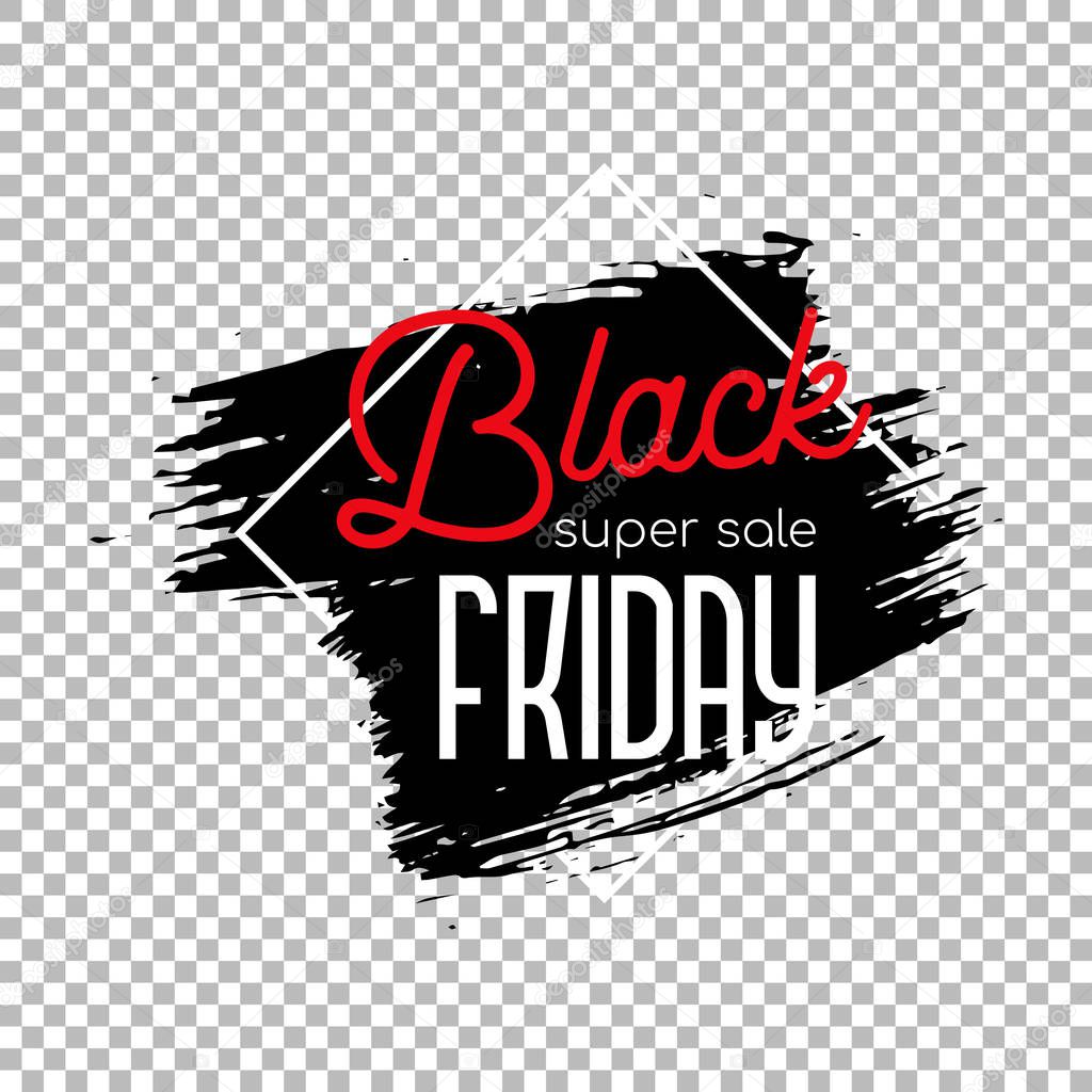 Black friday clearance sale banner template. Seasonal wholesale, shopping event advertising. Limited time offer promotion poster element. Ink brush stroke with typography on transparent background
