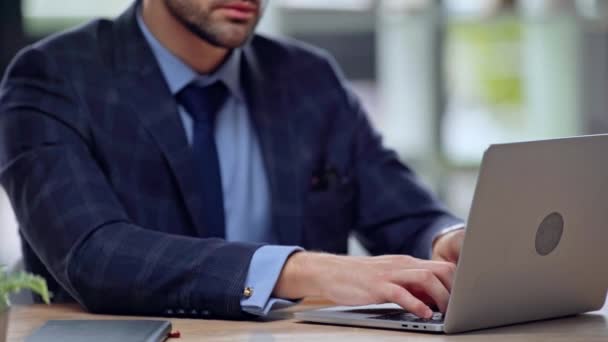 Cropped View Businessman Typing Laptop — Stock Video