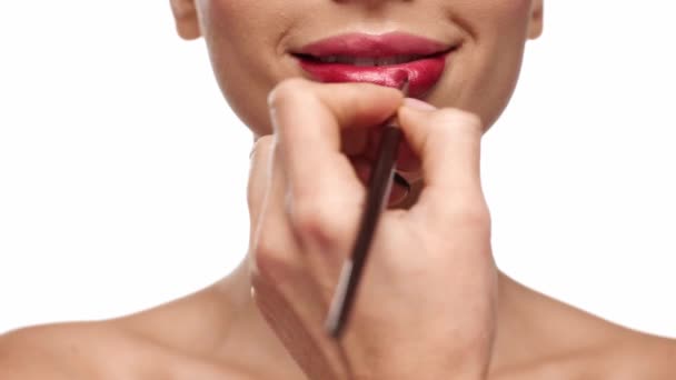 Ausgeschnittene Ansicht Von Make Artist Beim Auftragen Von Lippenstift — Stockvideo