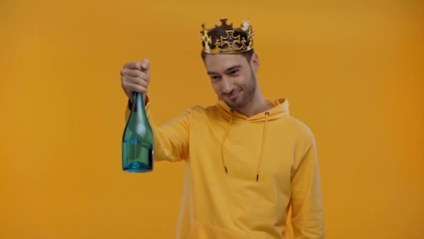 Man Drinking Champagne Isolated Yellow — Stock Video