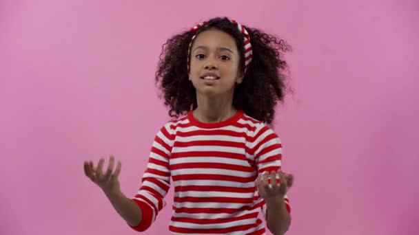 Angry African American Child Screaming Isolated Pink — Stockvideo