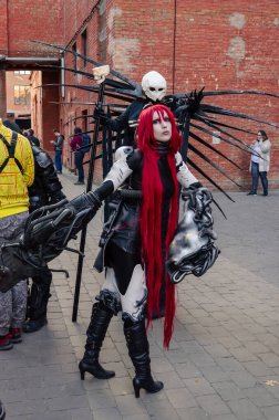 Kyiv, Ukrayna - 22 Eylül 2019. Comic Con Ukrayna Festivali. Süper kahraman kostümü giymiş oyuncular. Çizgi roman festivali