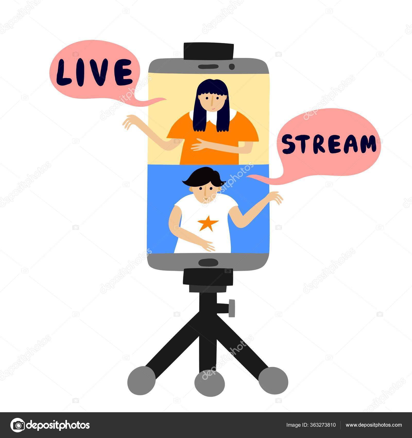 Live Stream Concept Two People Screen Talking Speech Bubble Text Stock  Vector Image by ©cherviakanastasiia #363273810