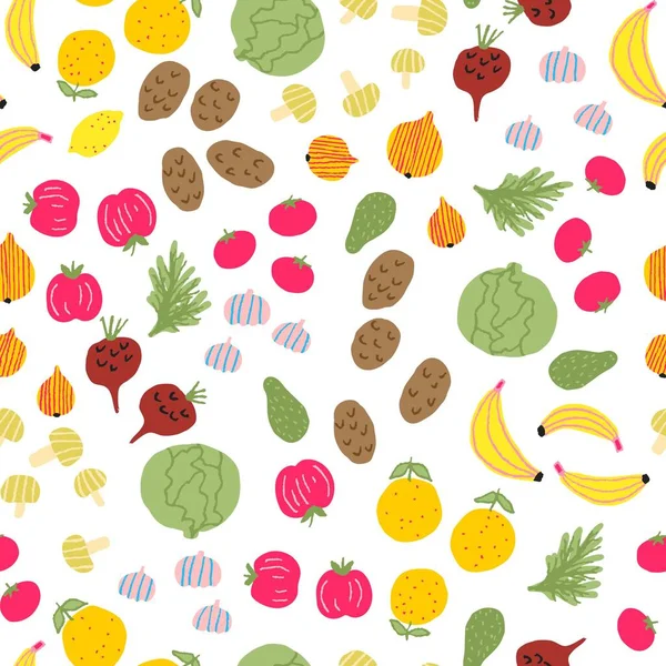 Patrón Sin Costuras Con Verduras Frutas Aislado Sobre Fondo Blanco — Archivo Imágenes Vectoriales