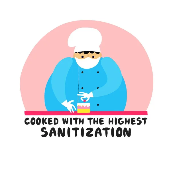 Gotowane Najwyższym Znakiem Sanitarnym Gotować Człowieka Masce Ochronnej Rękawiczkach Biały — Wektor stockowy