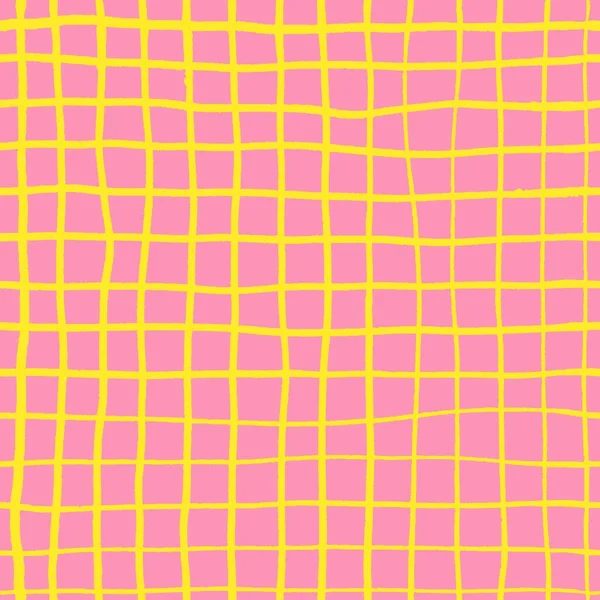 Elle çizilmiş kareli ve pürüzsüz desen. Sarı çizgili pembe zemin. Tekstil, duvar kağıdı, ambalaj kağıdı ve kumaş için hoş bir tasarım. Stok vektör illüstrasyonu.