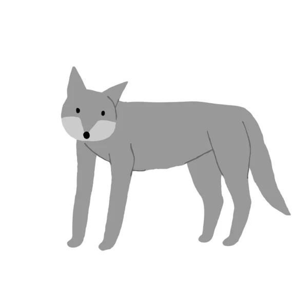 Grappige Wolftekening Geïsoleerd Witte Achtergrond Schattig Grijs Hondje Met Hand — Stockvector