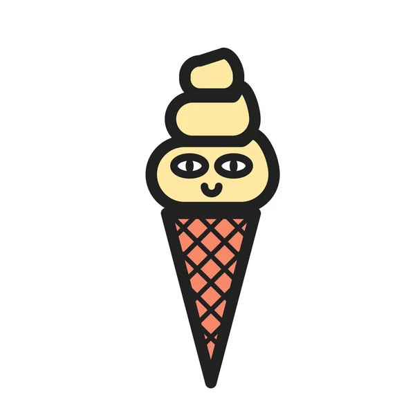 Cartoon Ice Cream Eyes Smile Isolated White Background Funny Food — Stock Vector