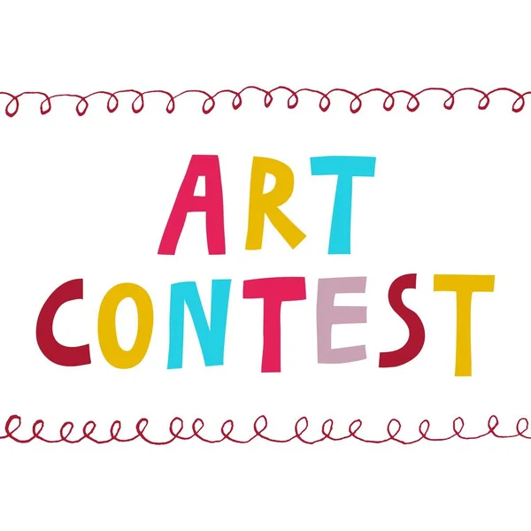 Art Contest Sign Веселые Разноцветные Буквы Изолированы Белом Фоне Информационный Векторная Графика