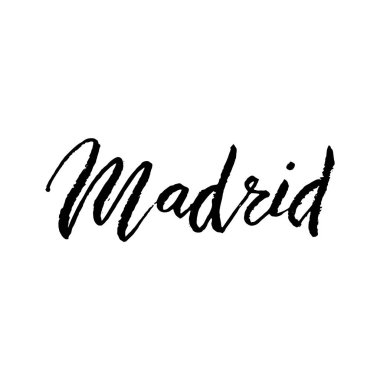 Madrid şehir logosu metni. Moda harfleri tipografi yazı tipi. Fırça kaligrafisi.
