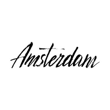 Amsterdam şehri logo metni. Moda harfleri tipografi yazı tipi. Fırça kaligrafi tasarımı. 