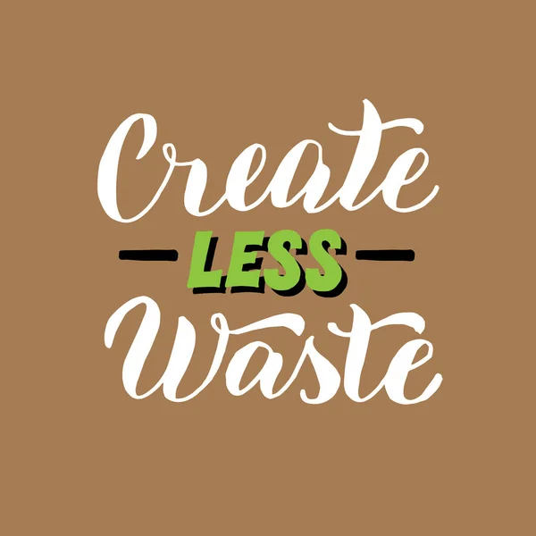 Δημιουργήστε λιγότερη τυπολογία αποβλήτων. Κείμενο επιγραφής κινήτρων οικολογίας — Διανυσματικό Αρχείο