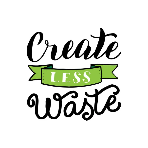 Δημιουργήστε λιγότερη τυπογραφική φράση αποβλήτων. Οικολογικά κίνητρα αφίσα γραμματοσειράς — Διανυσματικό Αρχείο