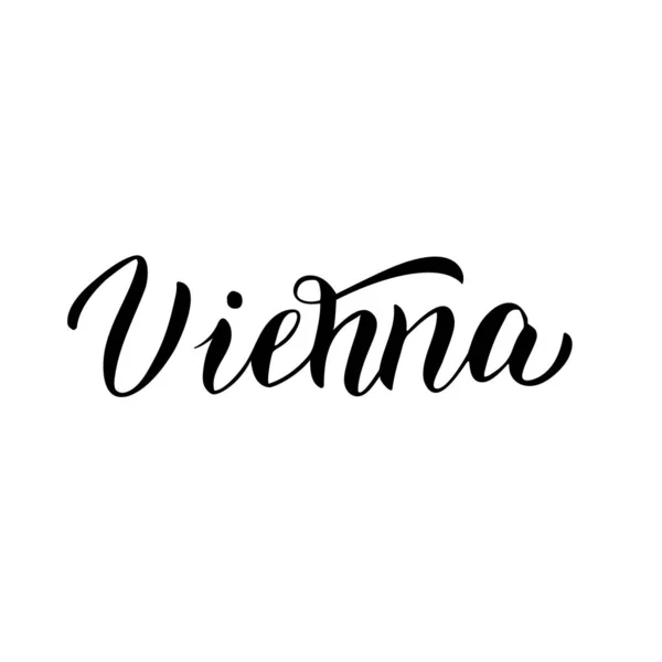 Texto de Viena palavra manuscrita. Banner de tipografia de agência de viagens . —  Vetores de Stock