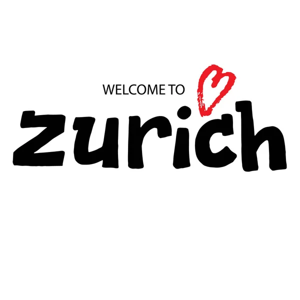 Zurique bem-vindo lettering cartão de texto. Banner de tipografia de agência de viagens — Vetor de Stock