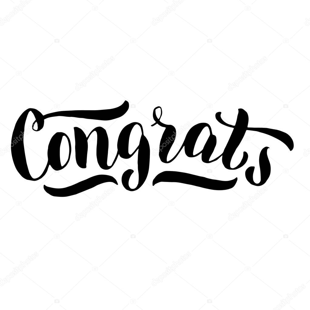 Congrats lettering text phrase. Greeting congratulation font design. Illustration typography for banner, card, poster, sign. Vector eps 10.