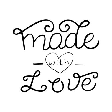 Aşk metninden yapılmış. El yapımı ürün için izole yazı tipi işareti. El işi paketi etiketi. Vektör 10.